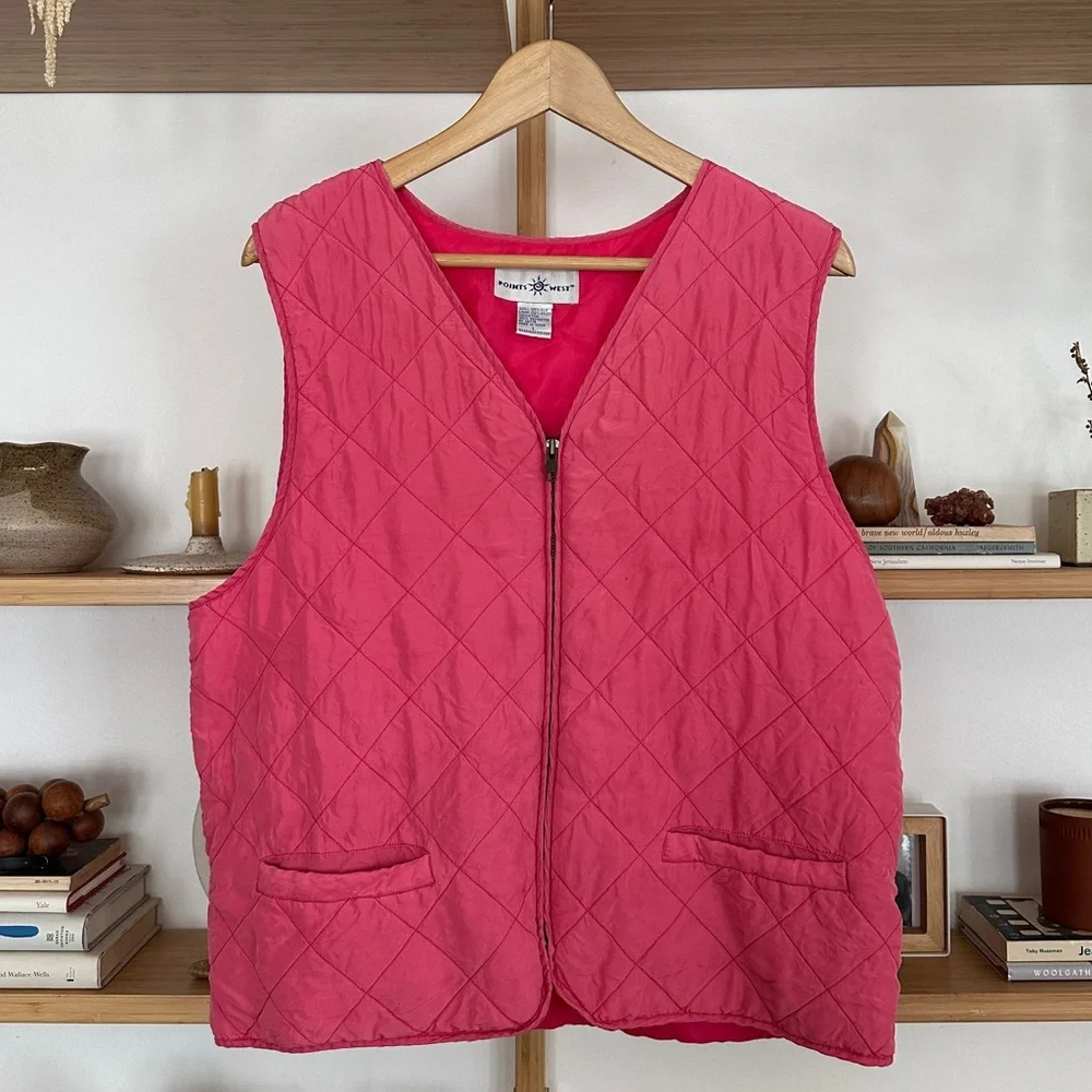 Vintage Pink Silk Quilted Vest - Picture 1 of 8